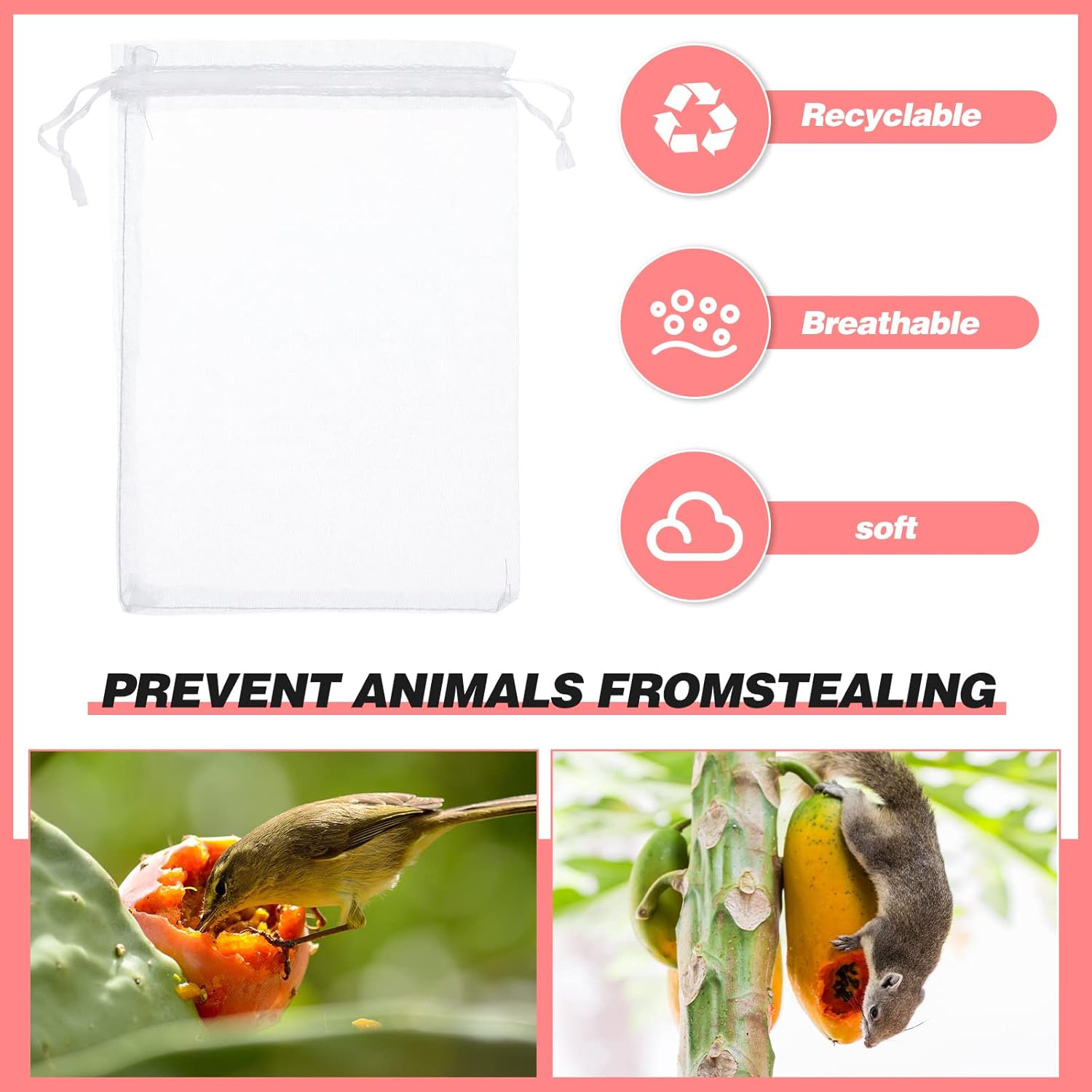 100 bolsas de protección de frutas, bolsas de red de frutas para árboles frutales, cubierta de jardín frutal, bolsa de malla de 5 x 7 pulgadas con