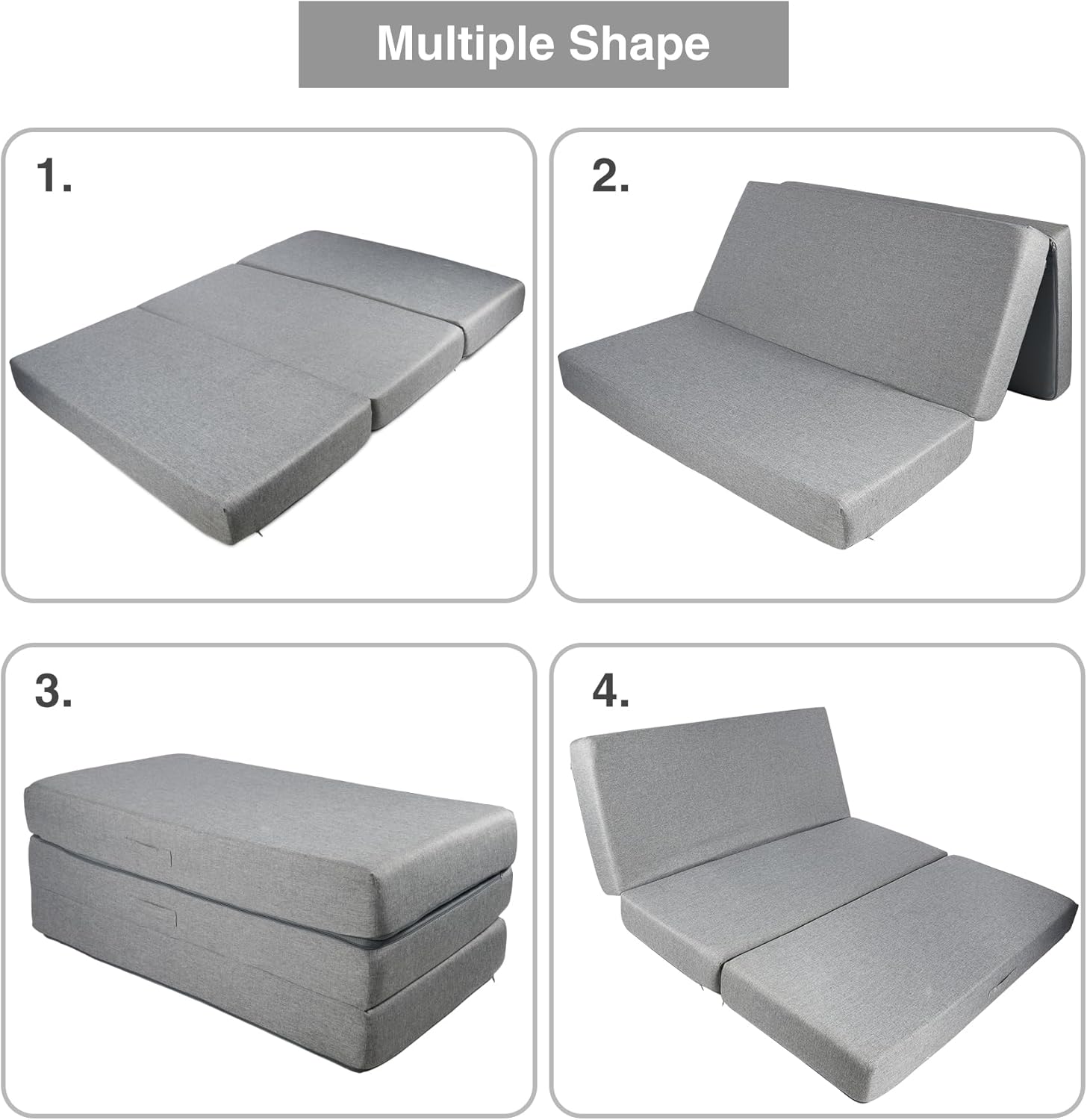 Colchón plegable de espuma viscoelástica, cubrecolchón de triple pliegue de 6 pulgadas con funda transpirable y lavable, cama de invitados portátil