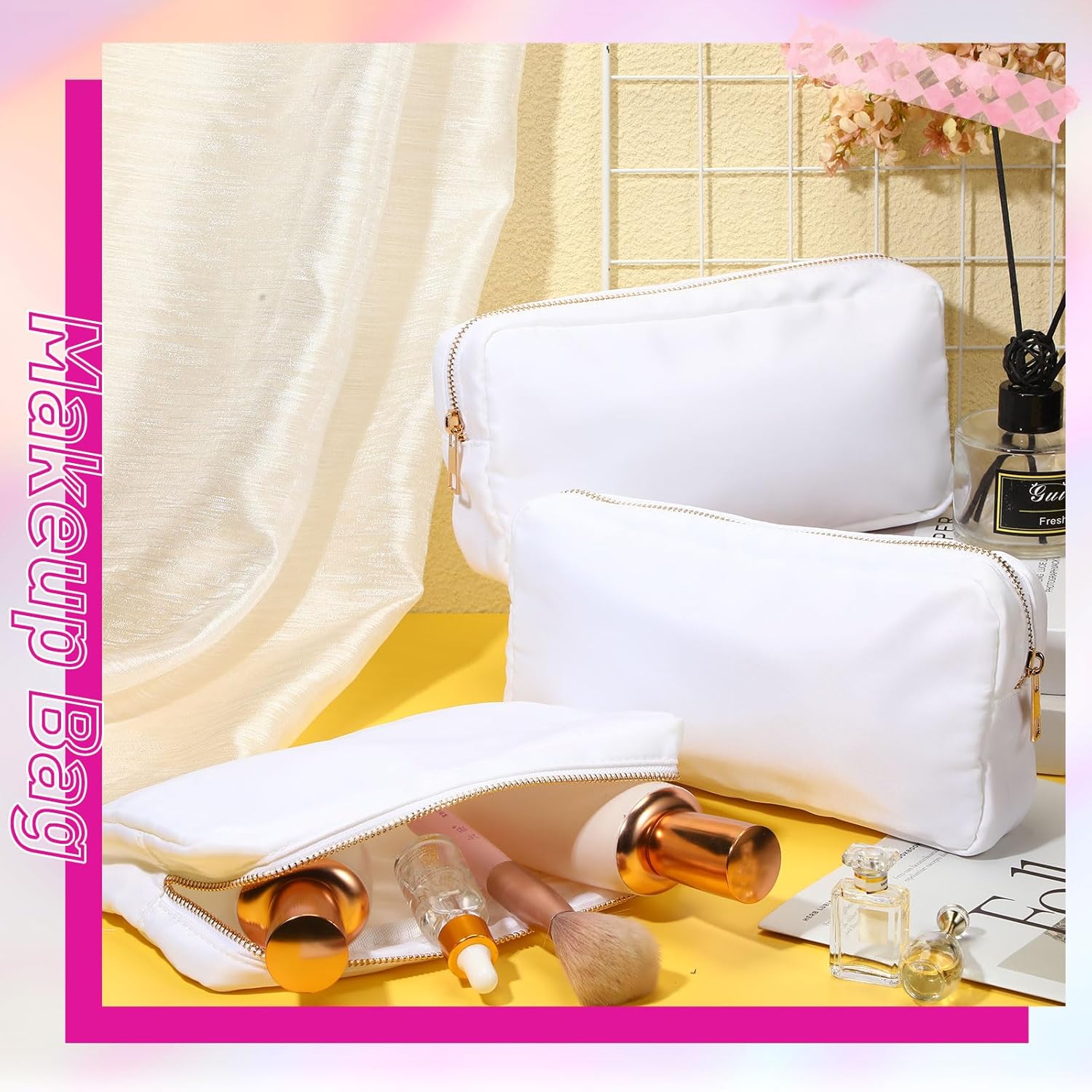 6 bolsas de maquillaje de nailon para viaje, bolsa de nailon con cremallera, bolsa de cosméticos para mujeres, niñas, organizador de maquillaje para