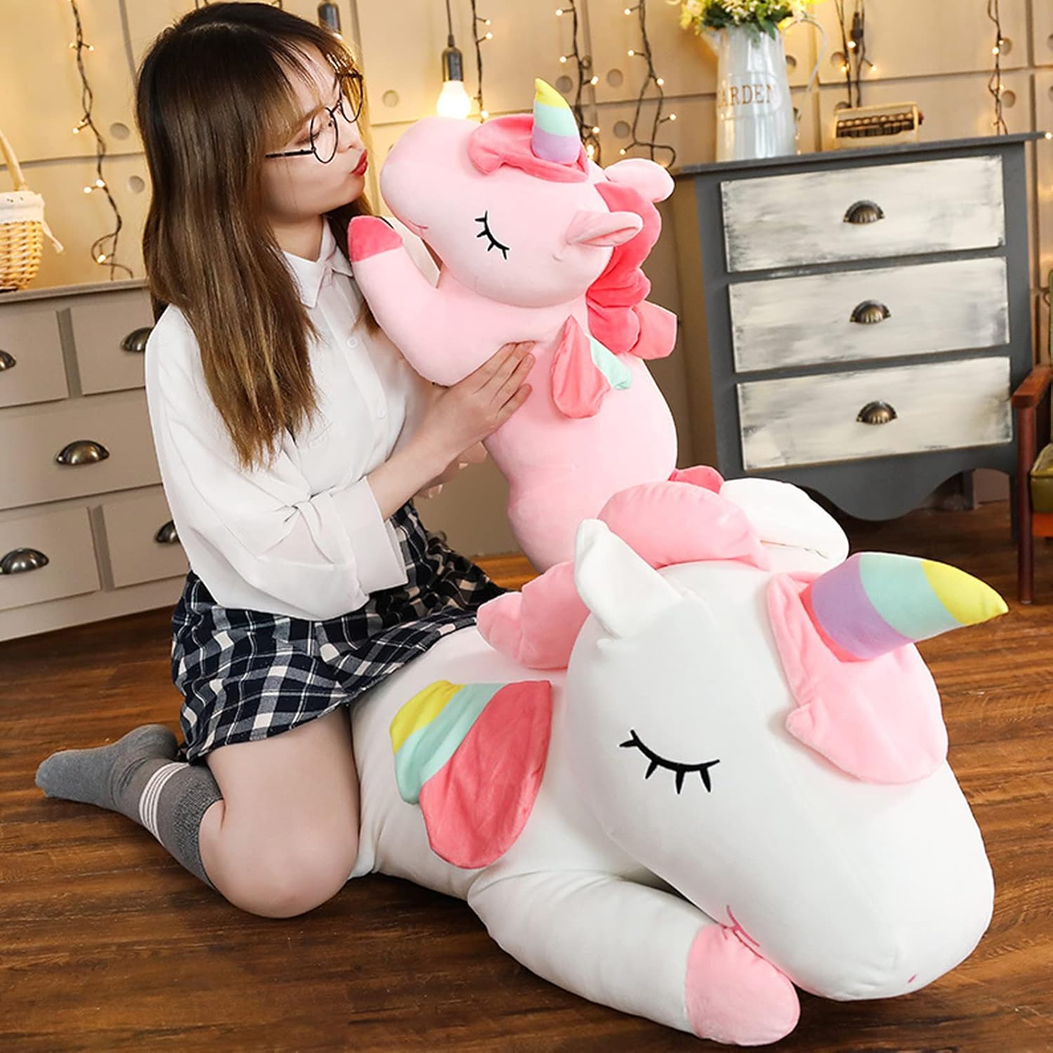 Animales de peluche de unicornio, almohada suave de unicornio para abrazar, regalo para niños (blanco, 12 pulgadas)