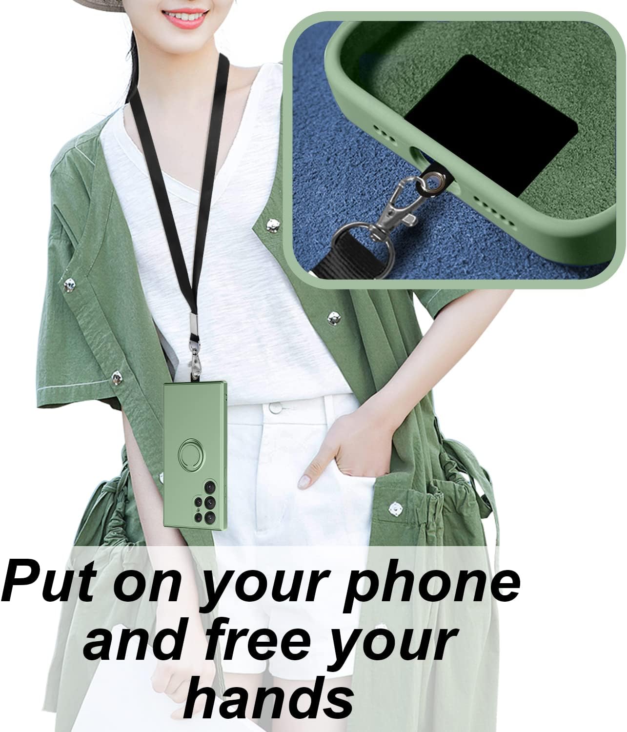 AYSZNBLA Funda para Samsung Galaxy S23 Ultra, con soporte de anillo giratorio de 360 y correa de silicona líquida, delgada, a prueba de golpes,