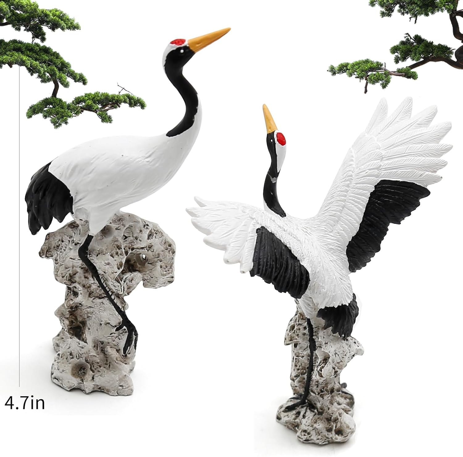 UOIENRT Paquete de 2 estatuas de grúa de jardín en miniatura, arte de pájaros, decoración de bonsái, esculturas de hadas de jardín