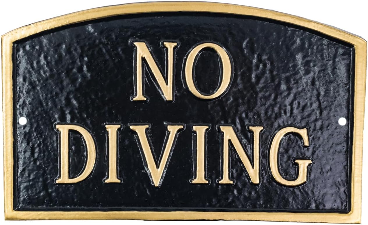 Letrero de placa con texto en inglés “No Diving Arch” – Letrero de piscina – Letrero de advertencia de piscina – Letrero de no buceo para piscina –