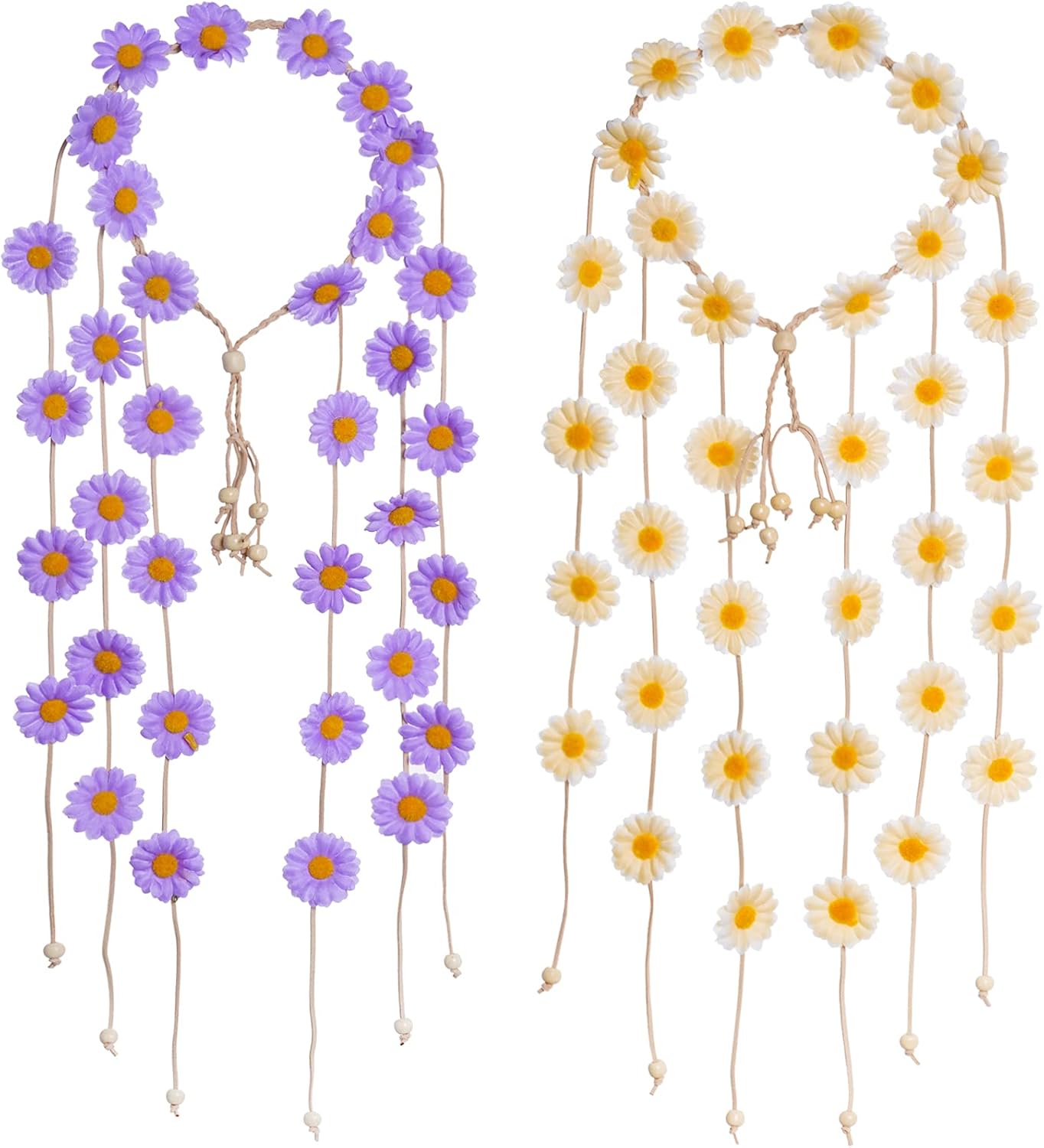 Sucrain 2 diademas de flores hippie corona floral verano girasol accesorios para el cabello para 70 s estilo bohemio disfraces