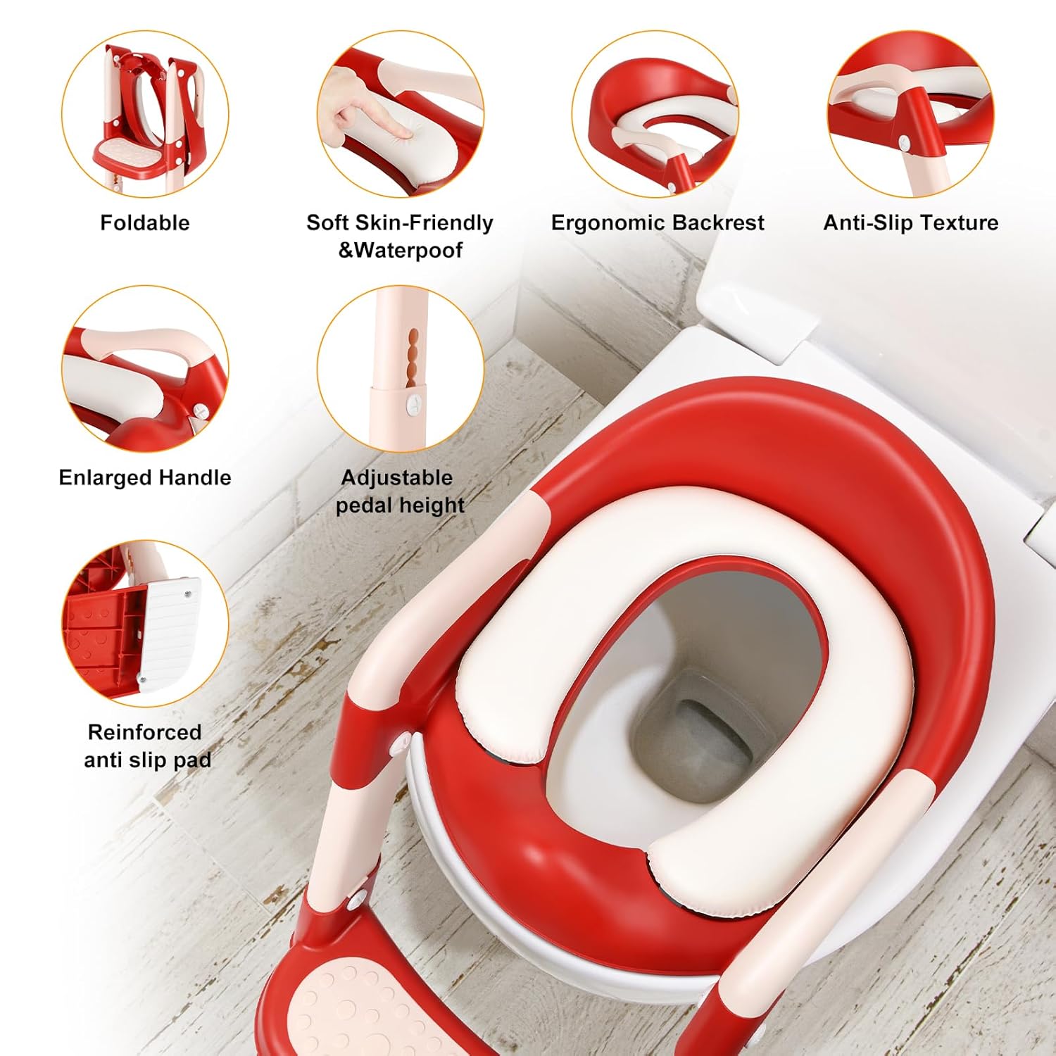 Asiento de inodoro de entrenamiento para ir al baño con escalera, inodoro de entrenamiento para ir al baño para niños y niñas, altura ajustable,