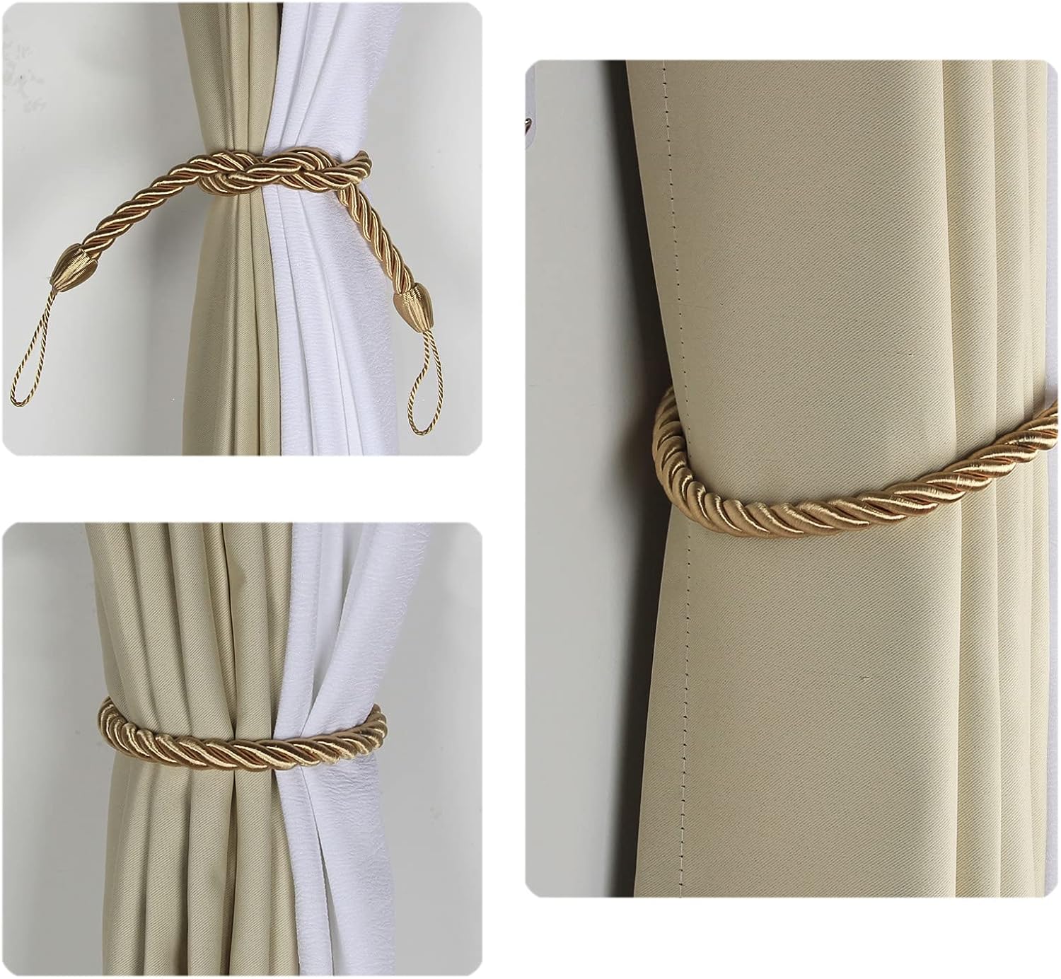 Abrazaderas de cortina decorativas elegantes para exteriores, modernas cuerdas para cortinas con ganchos, paquete de 2