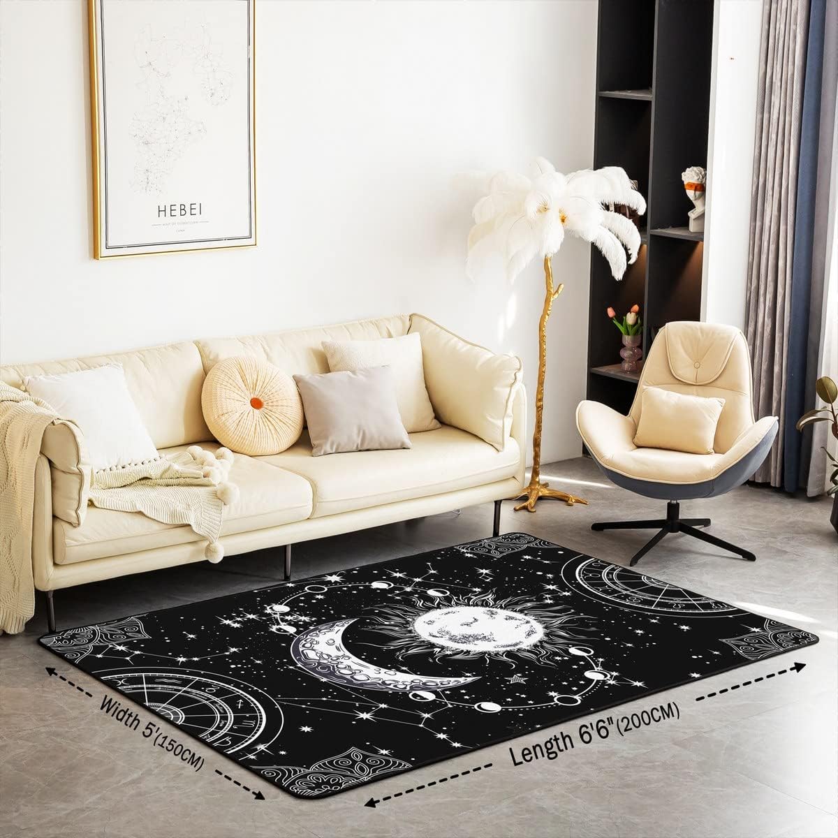 Sun Moon – Juego de alfombras para sala de estar, estilo bohemio, exótico, de 5 x 7 pulgadas, decoración bohemia para interiores, decoración de