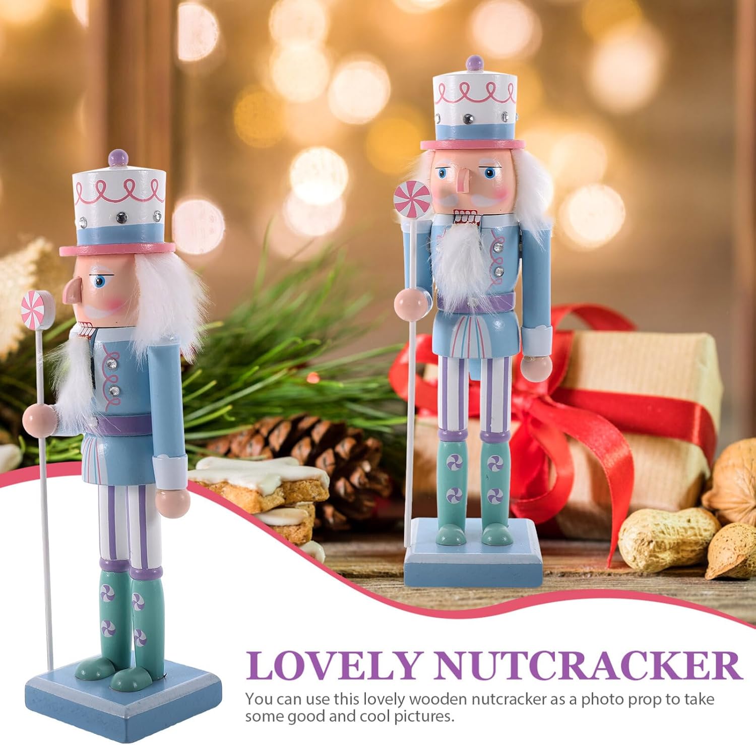 Garneck Soldado de cascanueces de Navidad de madera, decoración de figura de cascanueces de Navidad azul, adorno de cascanueces de 9.8 pulgadas para