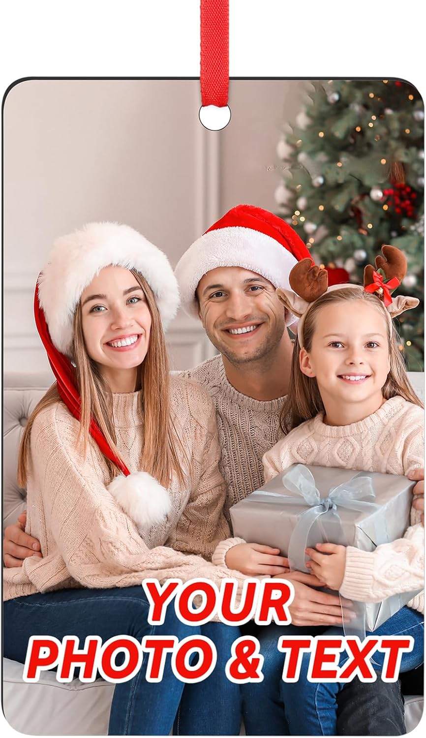 Adorno fotográfico de Navidad personalizado con cualquier imagen, carga cualquier foto, texto opcional, recuerdo, adorno de Navidad personalizado