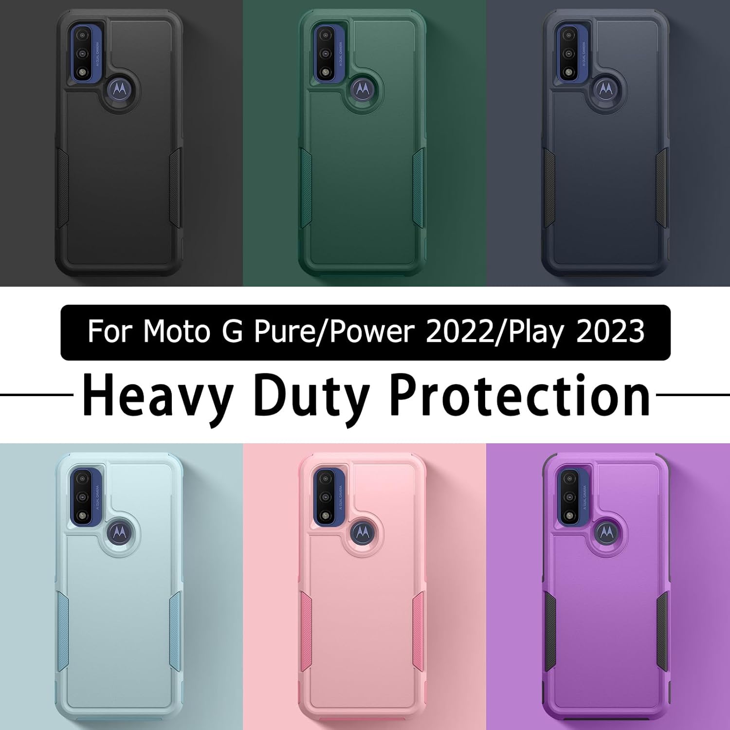 Oumida Funda para Motorola Moto G Play 2023, Moto G Power 2022Moto G Pure 2021 Funda de doble capa trasera rígida de silicona híbrida a prueba de