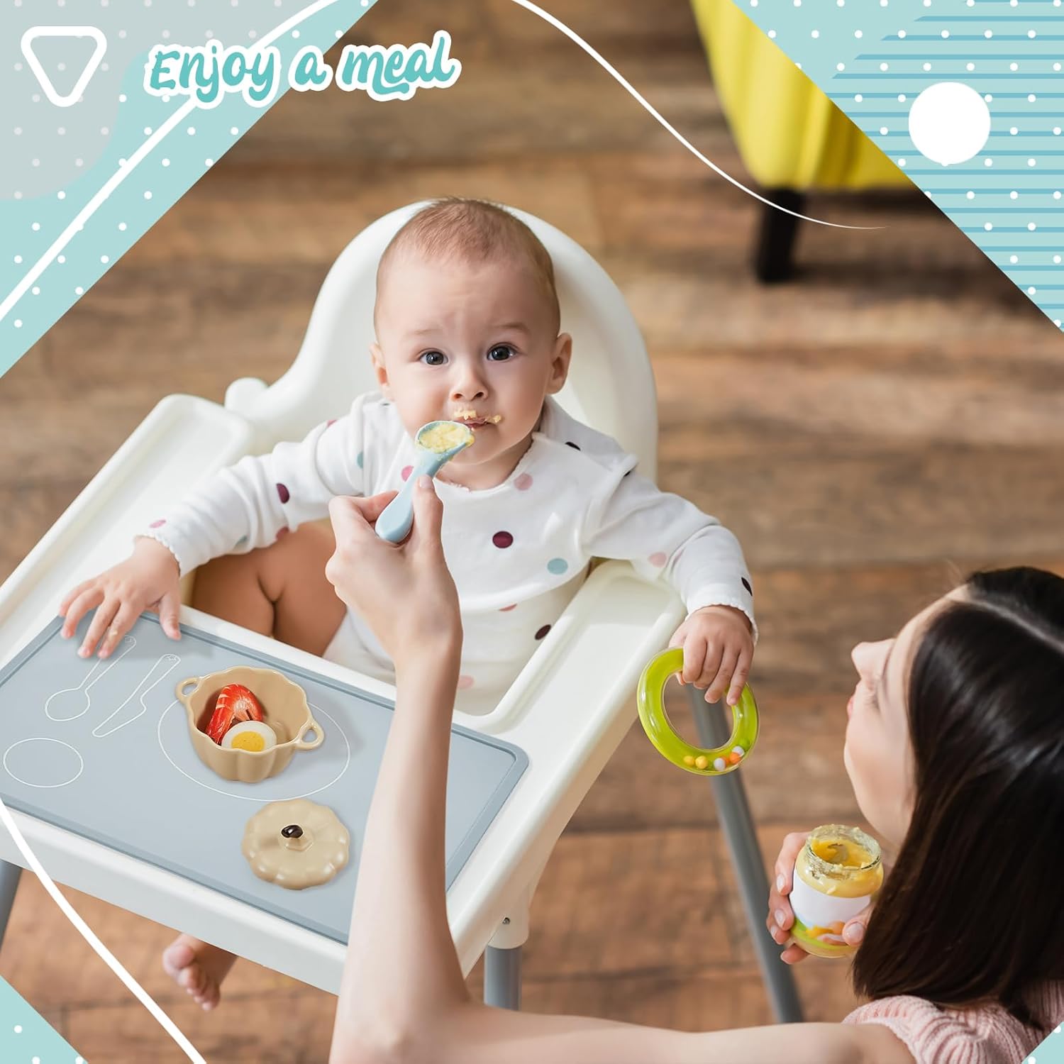 Montessori – Juego de 4 manteles individuales para niños, 16 x 12 pulgadas, antideslizantes, de silicona, tapete para comer, tapete de comida para