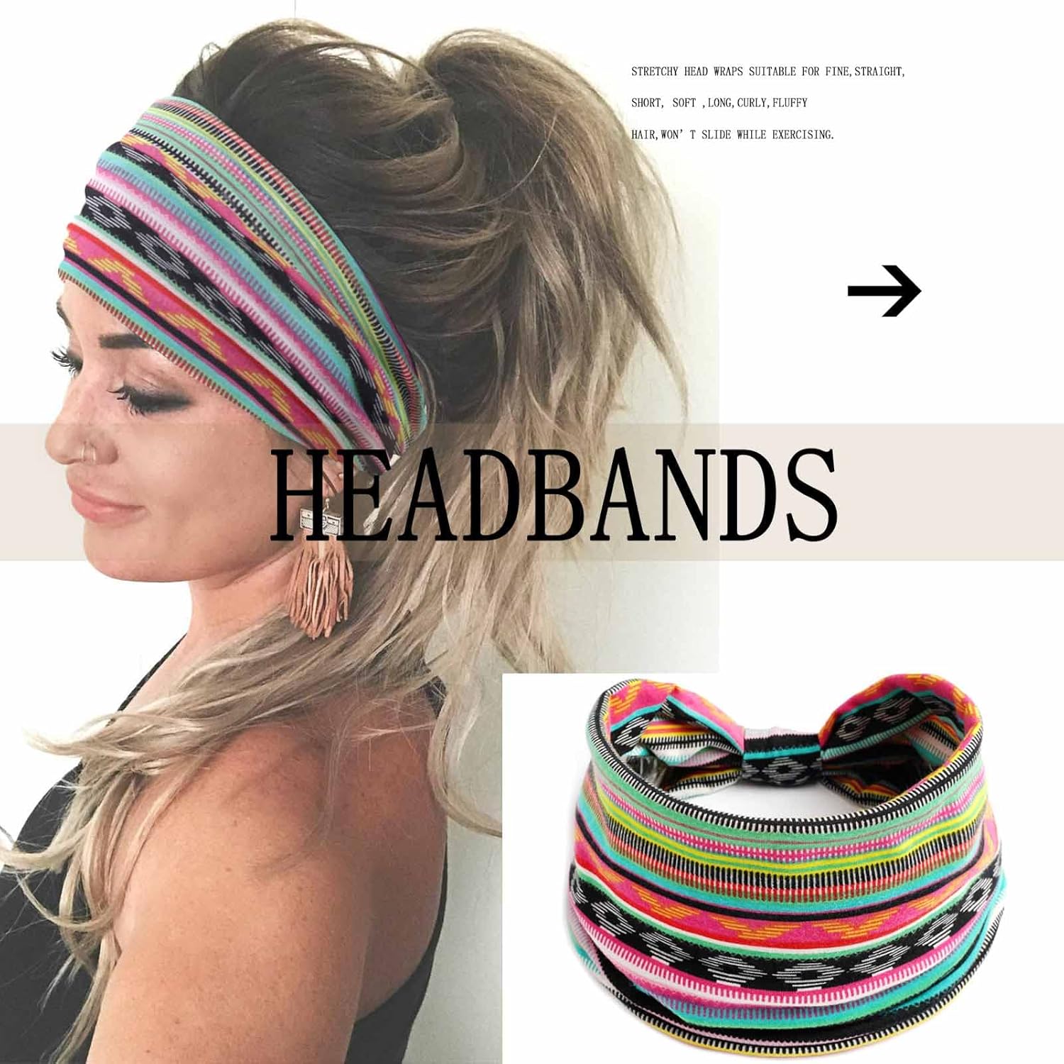 Diademas anchas para mujer, turbante anudadas, elásticas antideslizantes, bandas para la cabeza de entrenamiento floral, bandas para la cabeza de