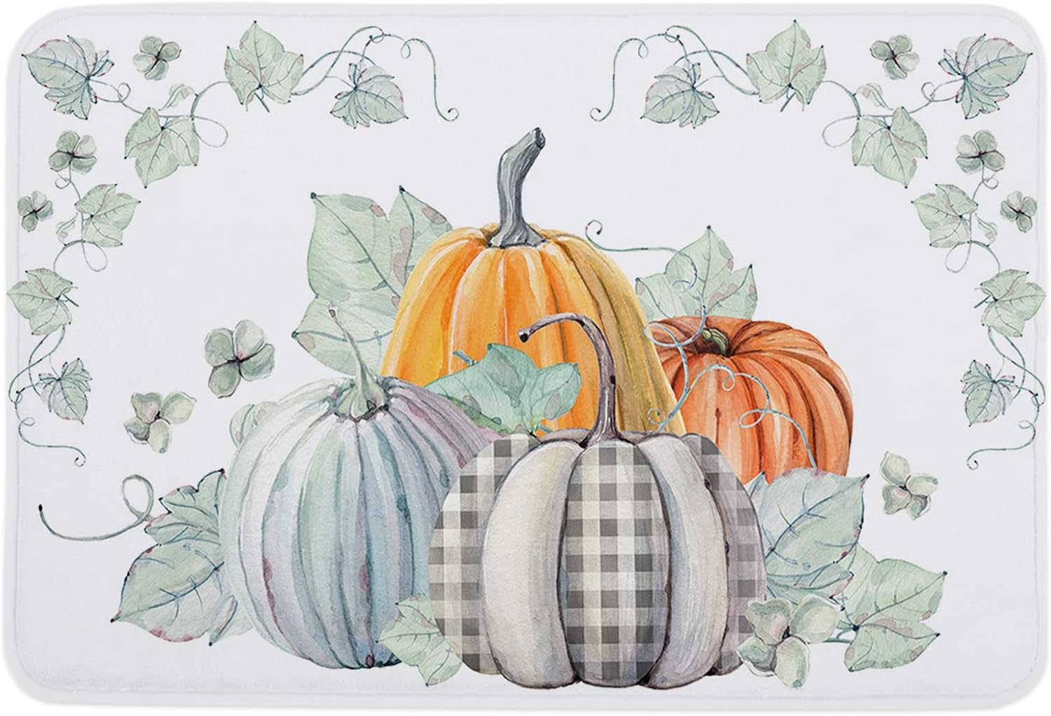 Fall Bathroom Rug Maple Leaf Fall Bath Mat Sponge Door Mat, Orange Pumpkin Leaf Bath Mat Washable Durable Foam Mat Bathroom Kitchen Rug, 32x20In
