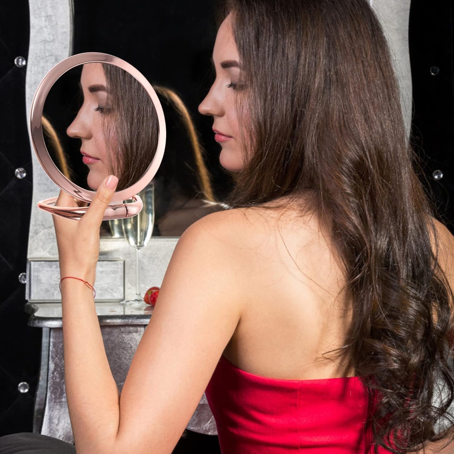 FOMIYES Espejo cosmético de viaje, espejo de mano plegable de doble cara, espejo de tocador de maquillaje de doble cara, espejo de escritorio para
