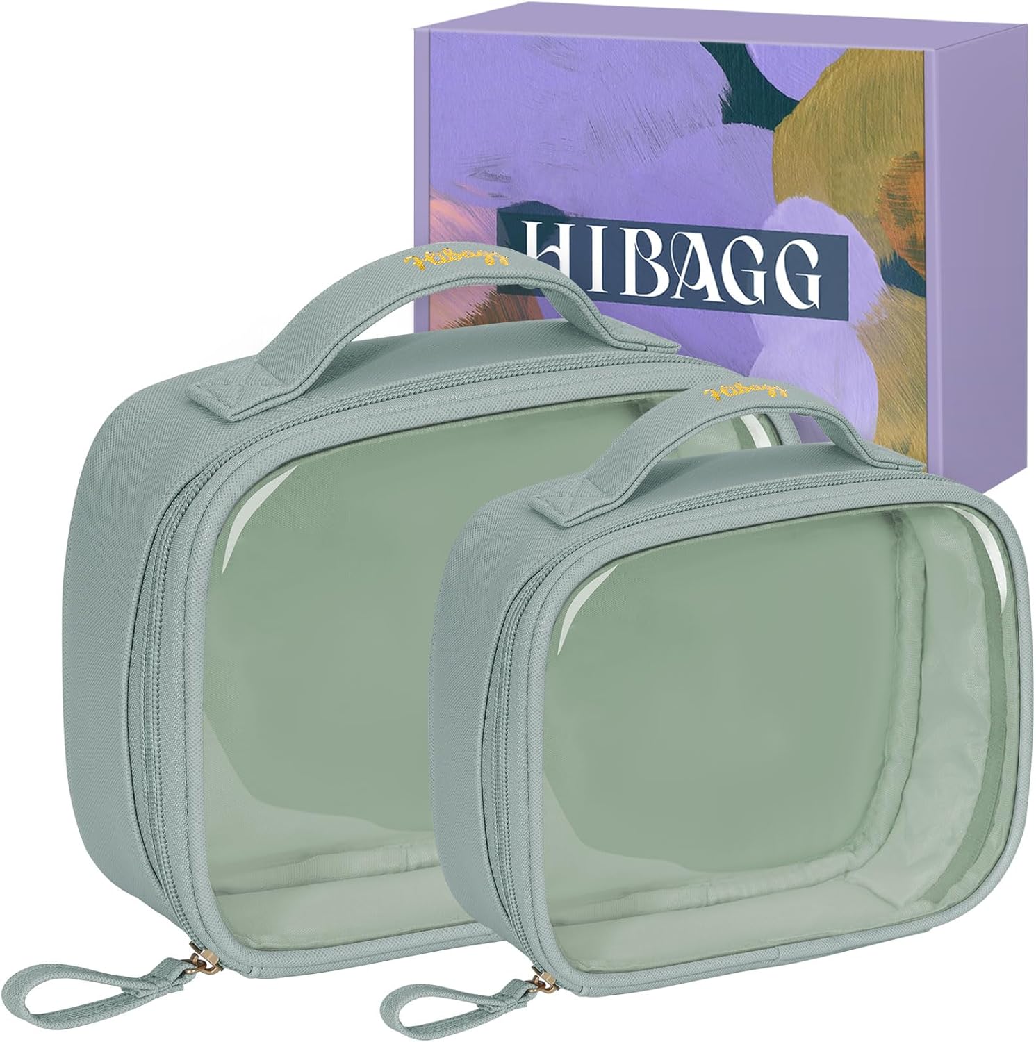 Hibagg Neceser de viaje, Verde grisáceo, Transparente