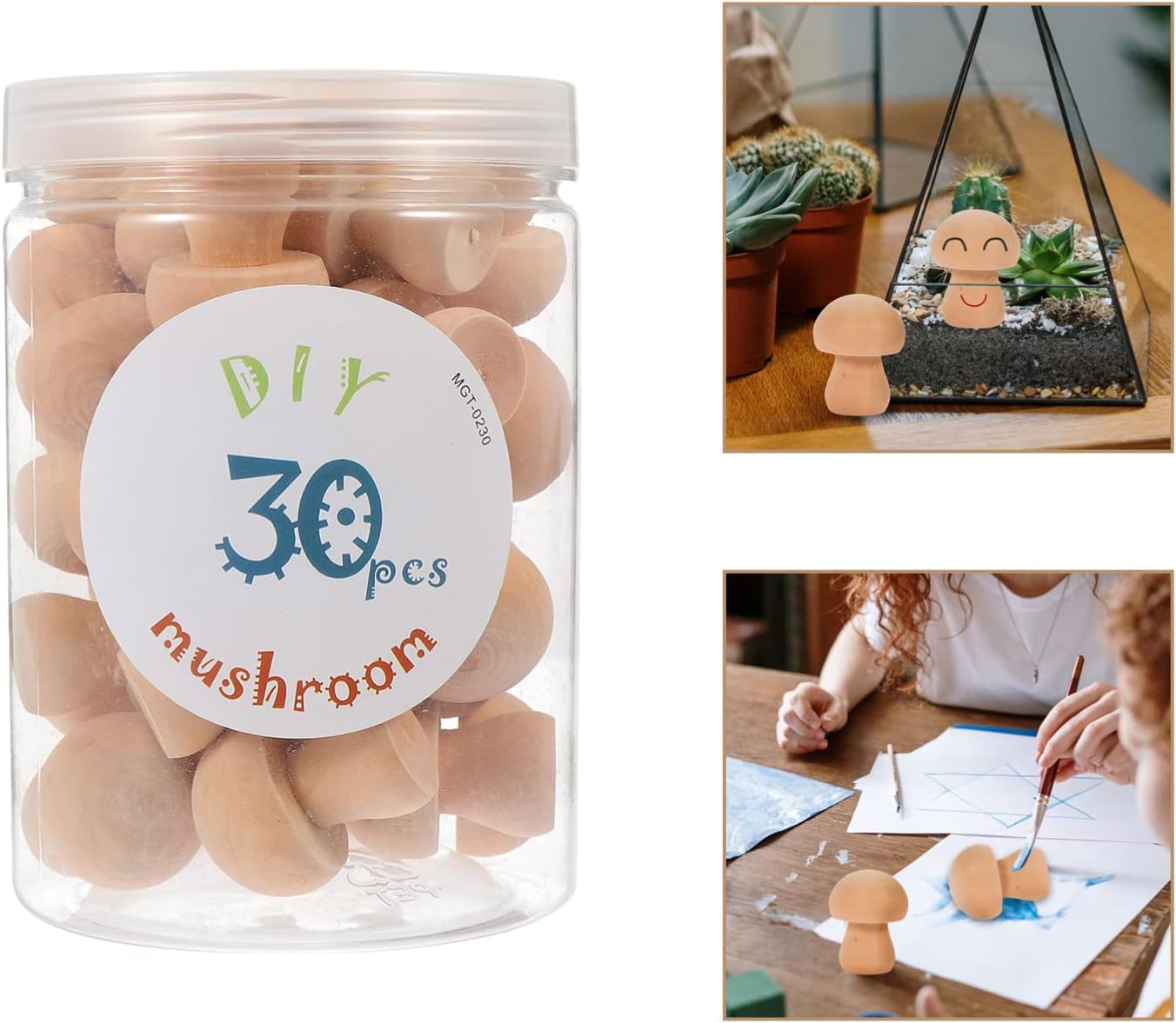 EXCEART Juego de 30 piezas de hongos de madera naturales sin terminar con formas de hongos, figuras de hongos, mini muñecas de madera para artes y