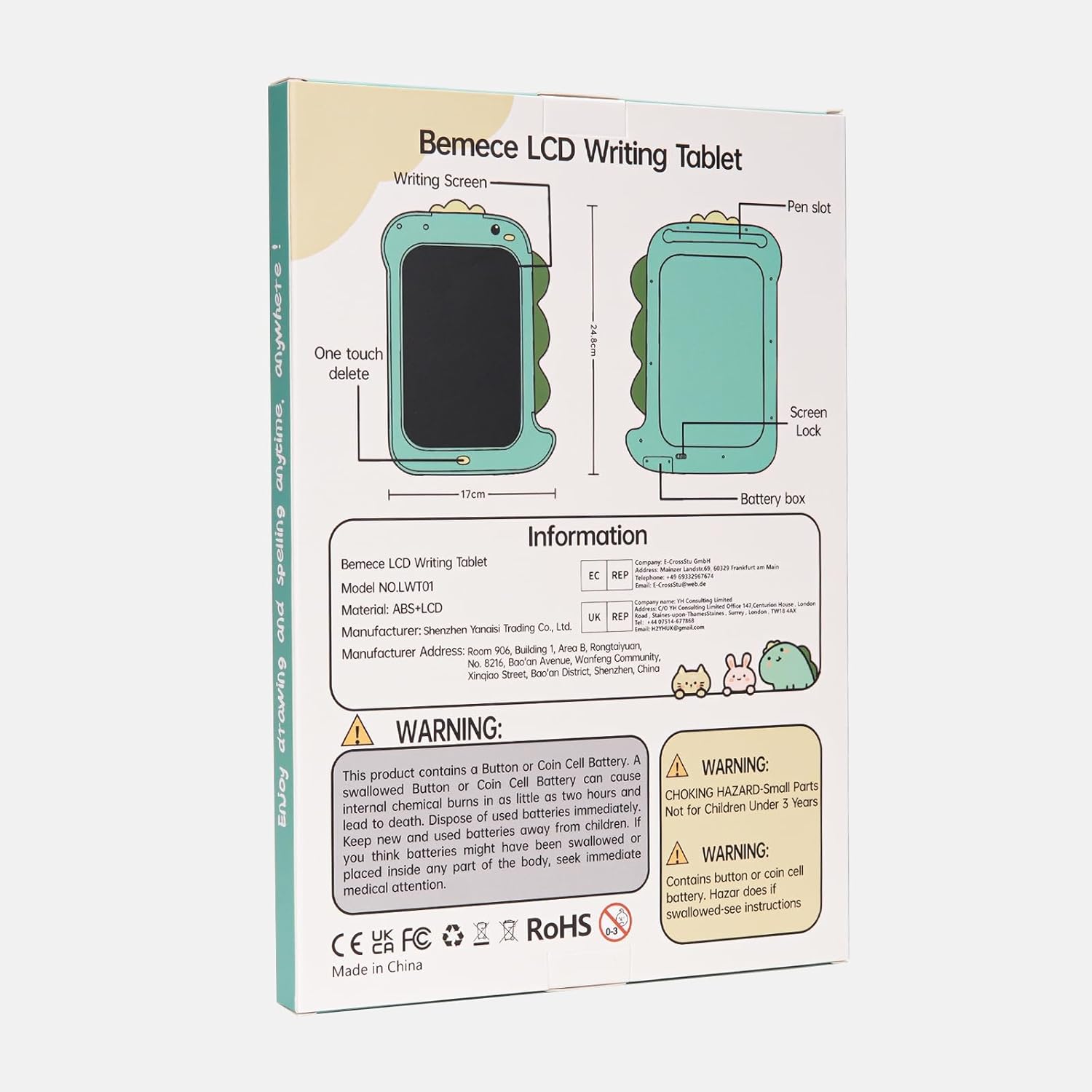 bemece Tableta de escritura LCD para niños, tablero de dibujo de garabatos de pantalla colorida de 8.5 pulgadas, tableta de dibujo electrónica