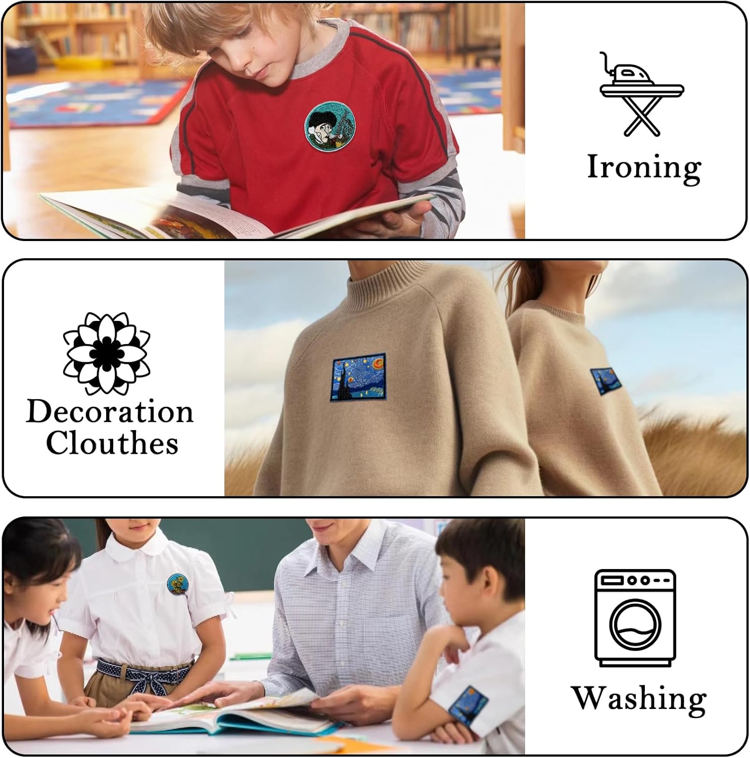 5 parches para planchar con patrón de pintura famosa para mochilas, parches bordados artísticos de alta gama, apliques de bricolaje para chaquetas,