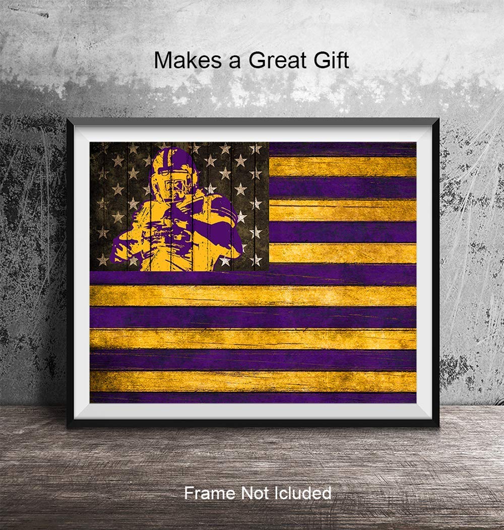 LSU Fighting Tigers Football Wall Art Print Poster – Patriotic Flag – Gift for Men, Louisiana State University Sports Fans – Home Decor for Den,