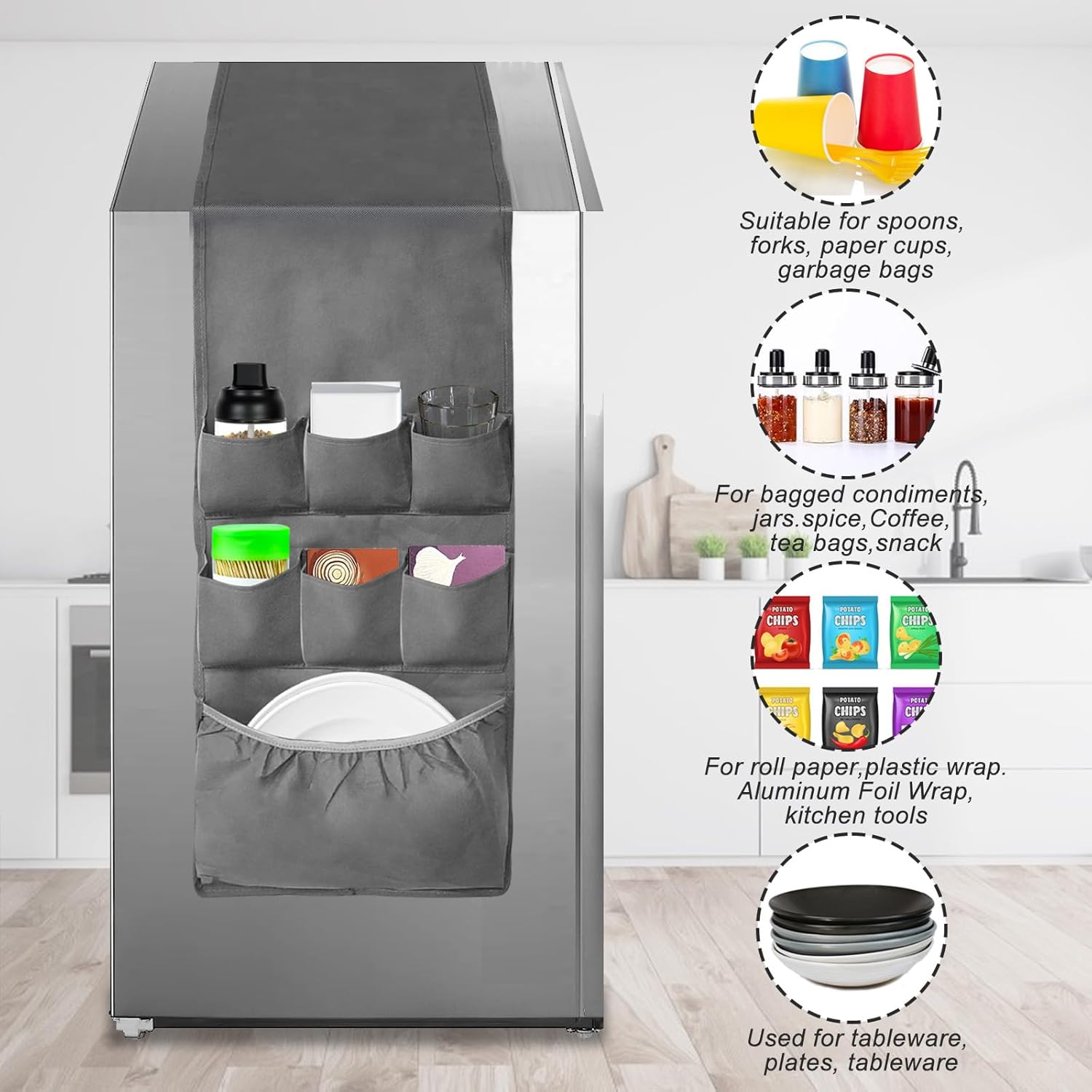 Mini bolsa organizadora de refrigerador, organizador colgante para refrigerador con 15 bolsillos extra grandes para dormitorio y cocina