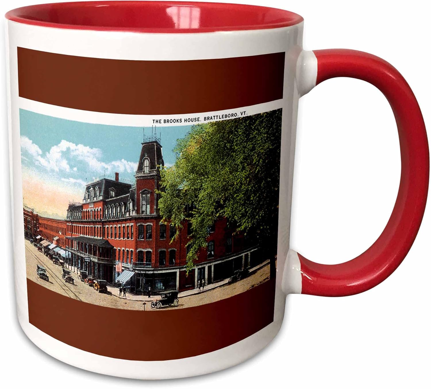 3dRose The Brooks House, Brattleboro, Vermont with Antique Cars – Mugs (mug_170759_10)