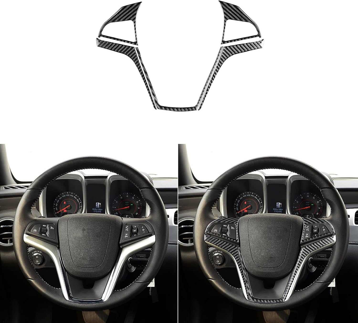 Calcomanía de fibra de carbono suave real para volante de control de botón, decoración interior de automóvil, compatible con Camaro 2012 2013 2014