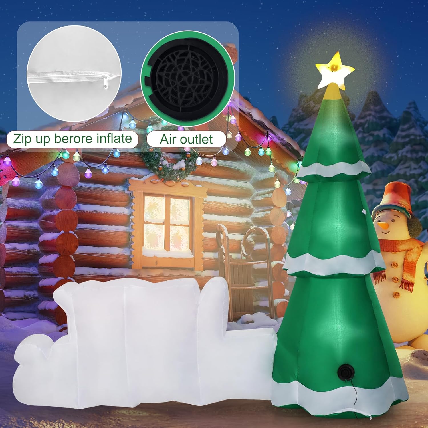 Decoraciones inflables de Navidad de 8 pies para exteriores, árbol de Navidad, decoración inflable de patio con luces LED para interiores y