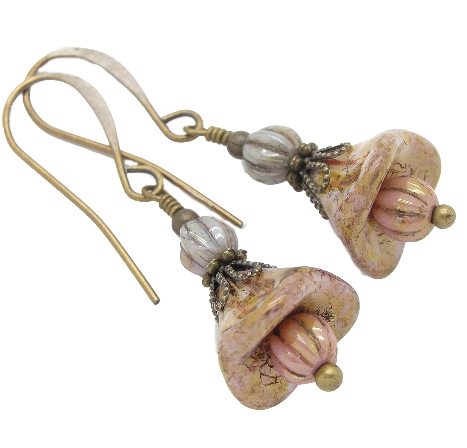 Shabby Chic Earrings with Rustic Glass Flowers
