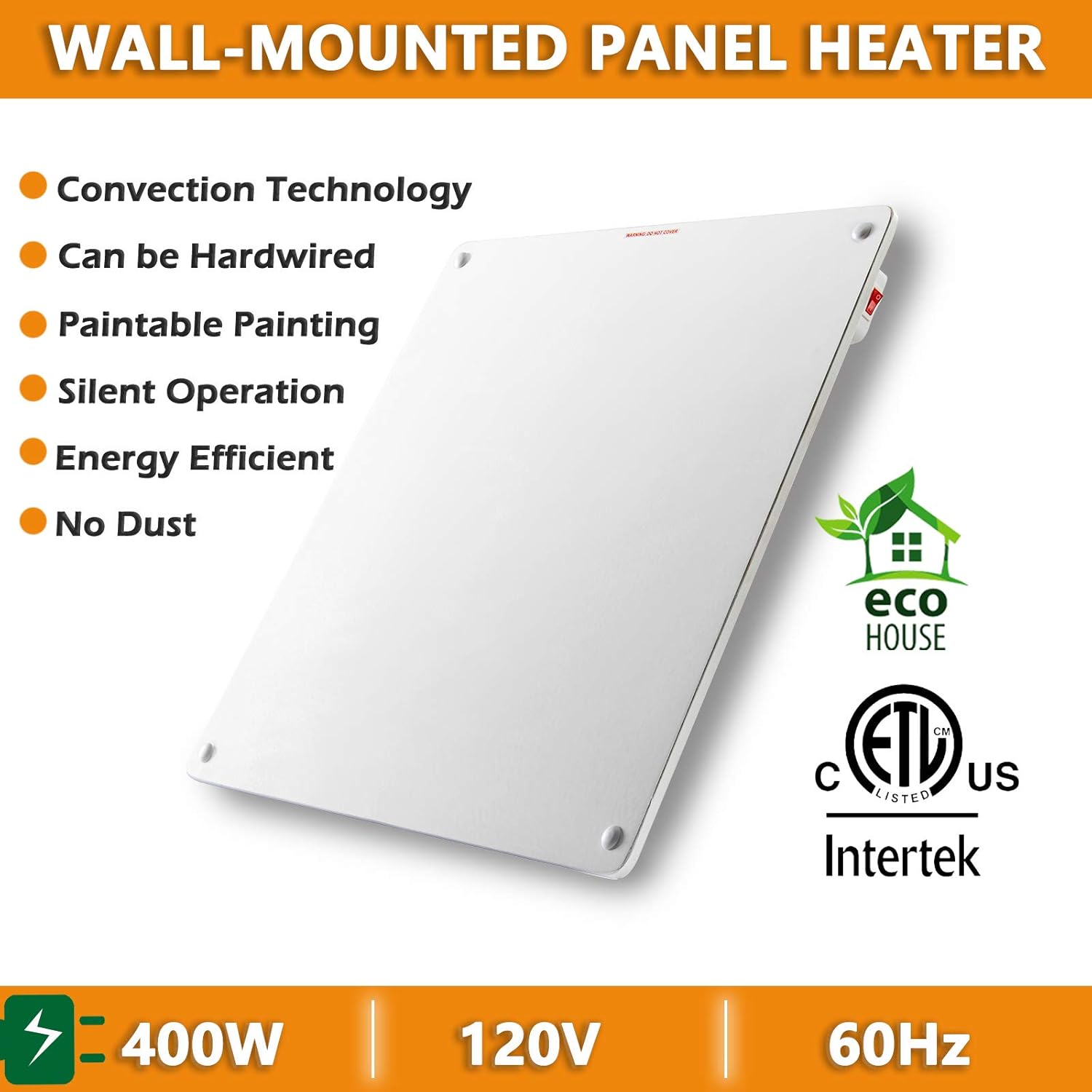 Panel calentador de espacio de montaje en pared, calentador de convección de 400 W, calentador de pared de cerámica de pie, funcionamiento