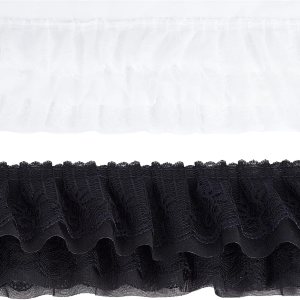 GORGECRAFT 4.4 yardas, 5 pulgadas de ancho, 2 colores con volantes de 3 niveles, ribete de encaje blanco y negro, plisado con volantes, cinta de GORGECRAFT 4.4 yardas, 5 pulgadas de ancho, 2 colores con volantes de 3 niveles, ribete de encaje blanco y negro, plisado con volantes, cinta de