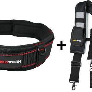 MELOTOUGH 1 paquete de cinturón de herramientas con anillo en D y hebilla de rodillo de metal doble resistente y duradera, cintura ajustable + 1 MELOTOUGH 1 paquete de cinturón de herramientas con anillo en D y hebilla de rodillo de metal doble resistente y duradera, cintura ajustable + 1