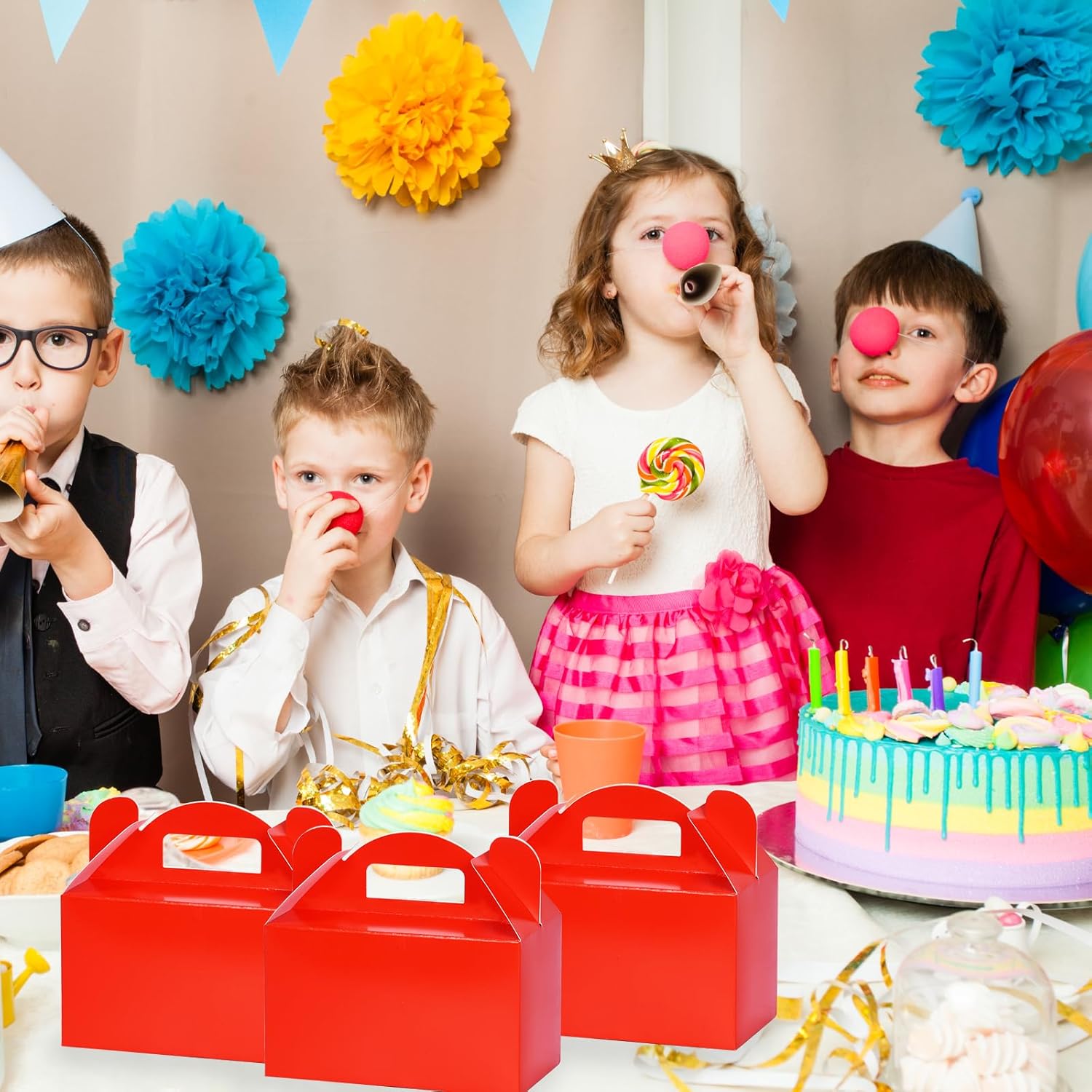 MOORAY Paquete de 50 cajas de golosinas, cajas de dulces, cajas de regalo de fiesta con asas, cajas de regalo de papel para niños, fiesta de
