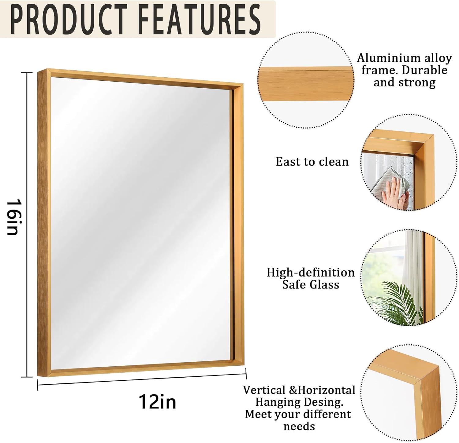AAZZKANG Espejo de pared rectangular con marco de metal, espejo colgante decorativo para baño, dormitorio, sala de estar, entrada del hogar