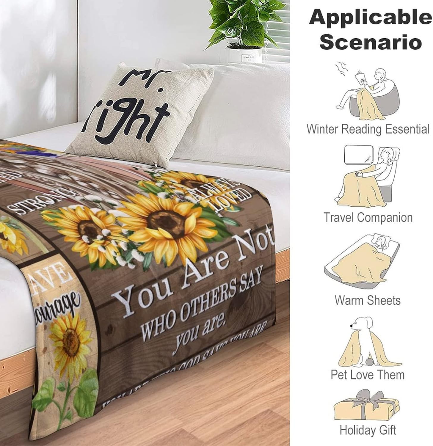 Manta de girasol con texto en inglés “God Says You are”, para mujeres, niños y niñas, regalo de franela suave y ligera, para sofá, decorativa, 50 x