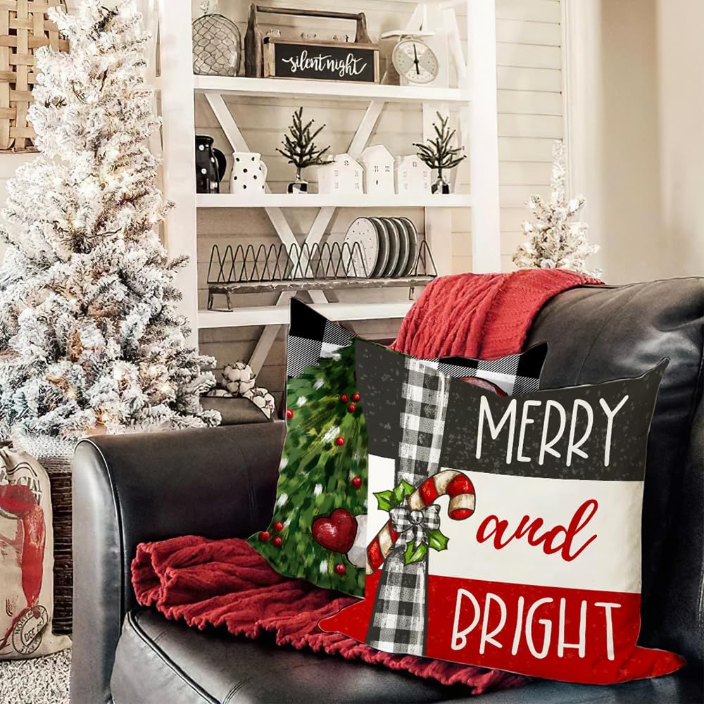 DFXSZ Juego de 4 fundas de almohada de Navidad de 18 x 18 pulgadas, diseño de muñeco de nieve, corona de árbol de Papá Noel, decoración de invierno