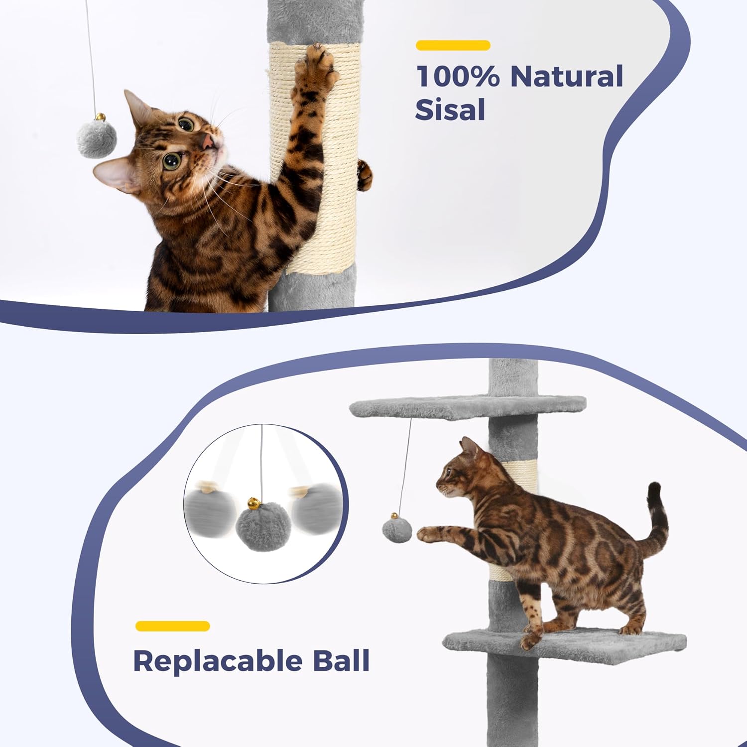 Meow Sir Árbol para gatos de piso a techo, altura ajustable 82-108 pulgadas  81.9-108.3 in Torre para gatos de 6 niveles para techo de 7 a 9 pies