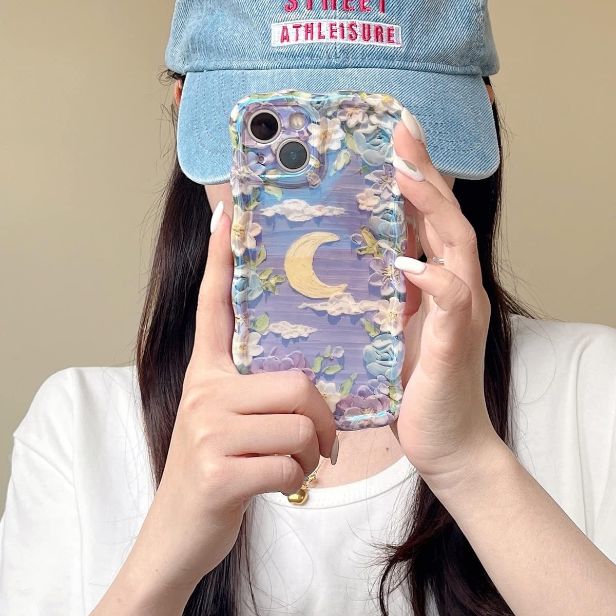 Funda para iPhone 13 Pro, lindo diseño de borde ondulado transparente IMD con flores de patán, duradera, a la moda, retro, de silicona, funda
