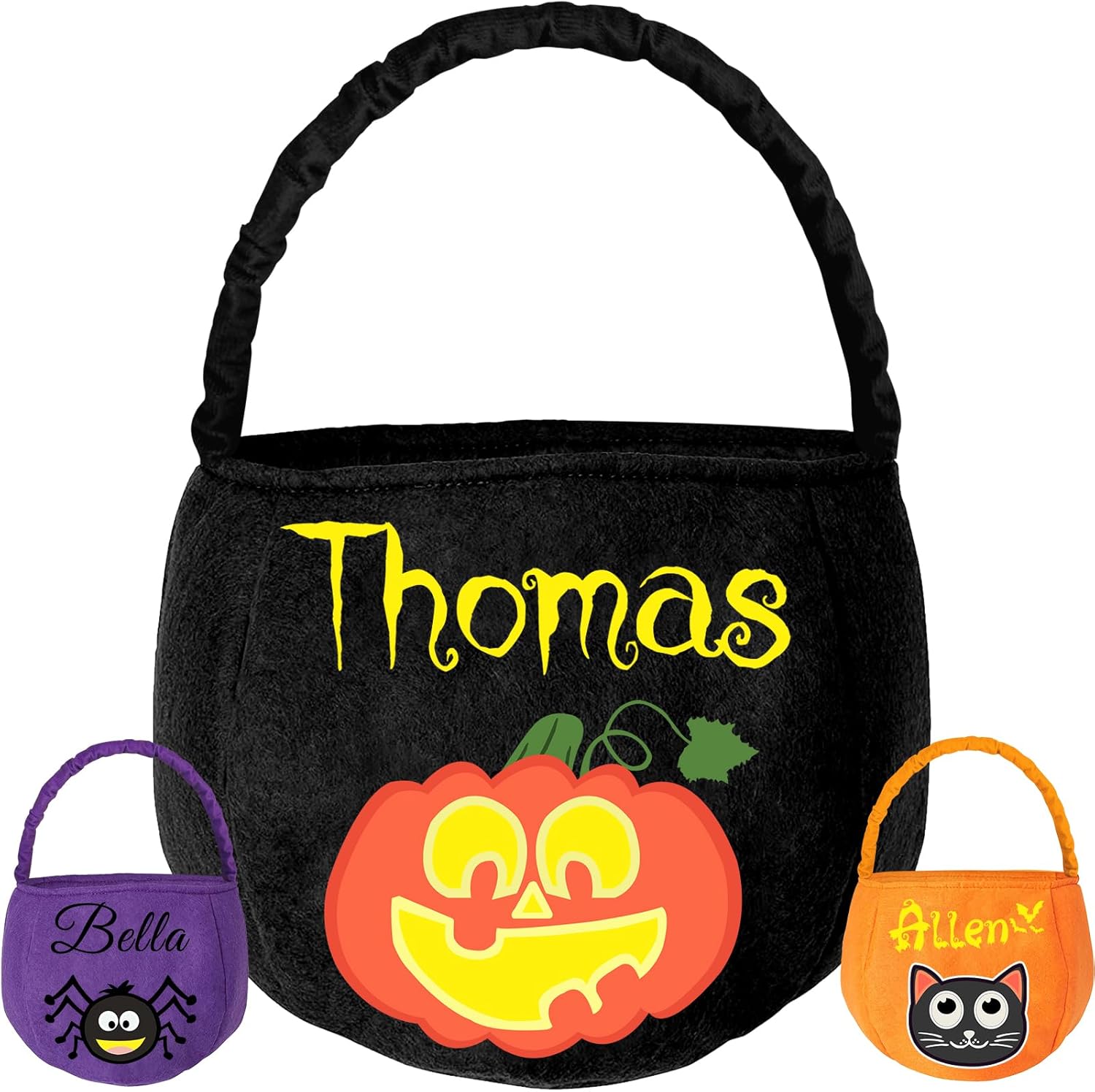 Cesta personalizada de Halloween, bolsa de cubo personalizada con nombre personalizado, bolsa de mano de calabaza, regalos para niños y niñas,