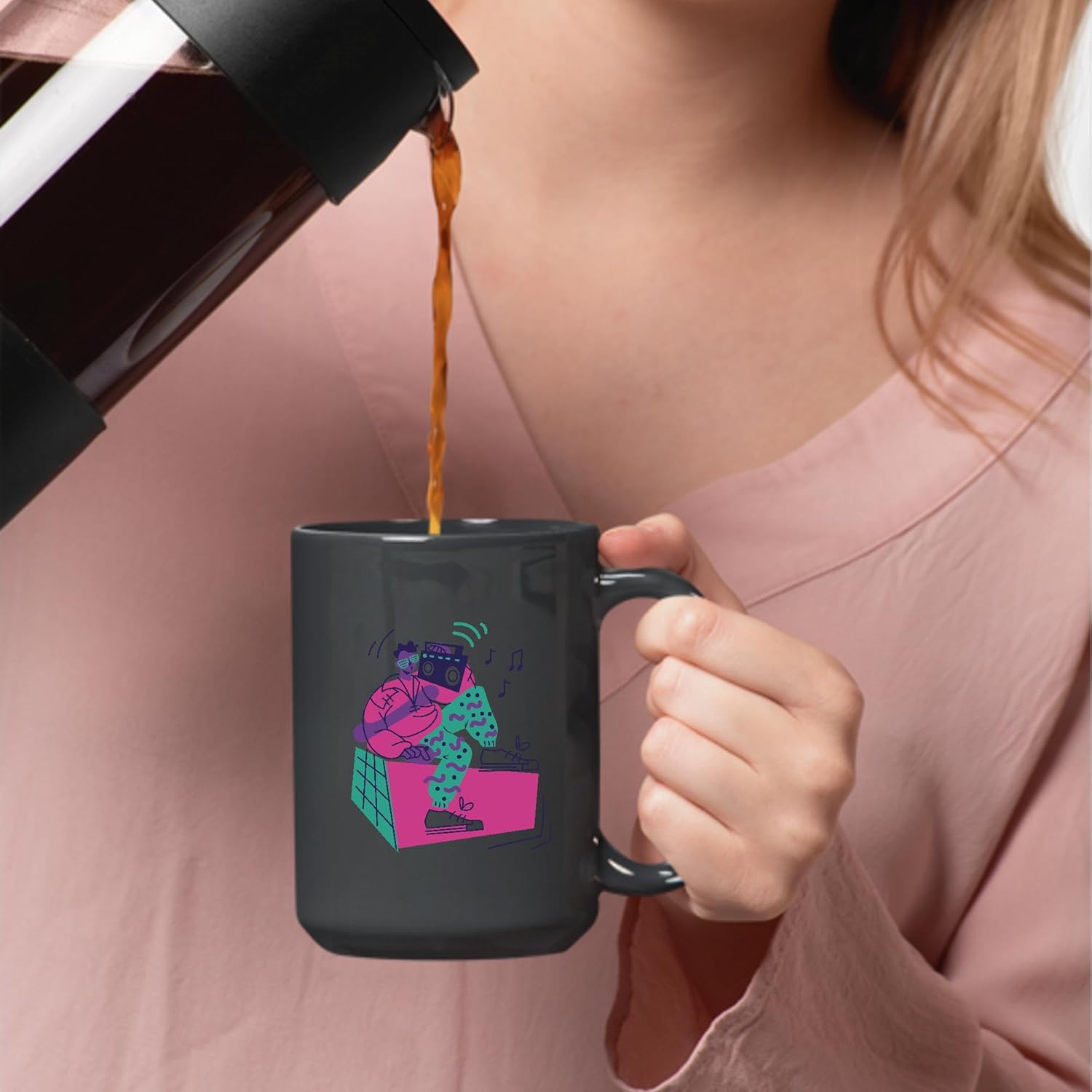 Gift for Men Retro Boy with Radio Vintage Style for Men 11oz 15oz Black Coffee Mug