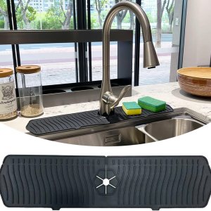 Tapete alargado de silicona con mango de grifo, protector contra salpicaduras de 24 pulgadas, protector de fregadero para cocina, tapete de secado Tapete alargado de silicona con mango de grifo, protector contra salpicaduras de 24 pulgadas, protector de fregadero para cocina, tapete de secado