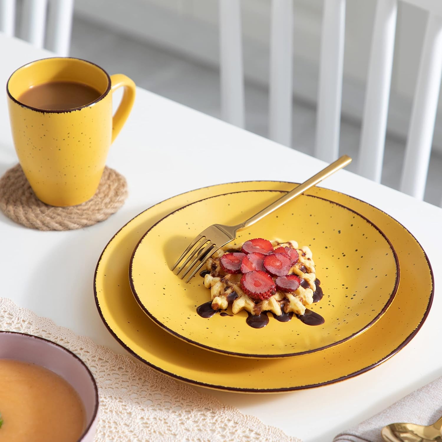 vancasso Moda – Juego de vajilla mate color crema, vajilla de cerámica de 32 piezas con plato de cena de 11 pulgadas, plato de postre de 8 pulgadas,