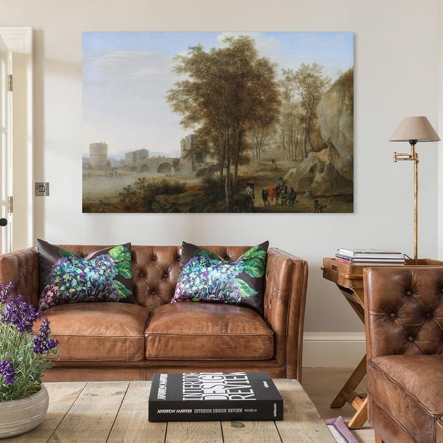 Viajeros en el Ponte Lucano sobre el Anio en Tivoli – Póster artístico para pared, lienzo con pergaminos, cuadro para decoración de la sala de