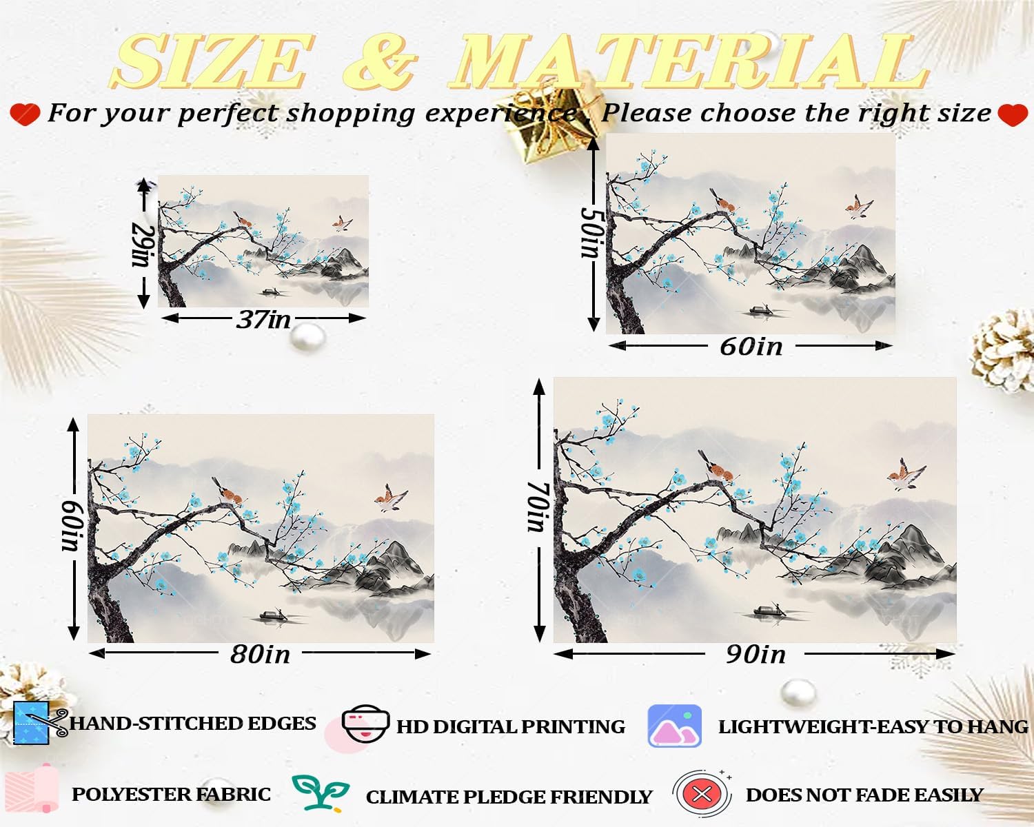 QGHOT Tapiz japonés asiático para hombre, tapiz de acuarela para colgar en la pared, tapiz calmante de pared, tapiz de paisaje de montaña, tapiz de