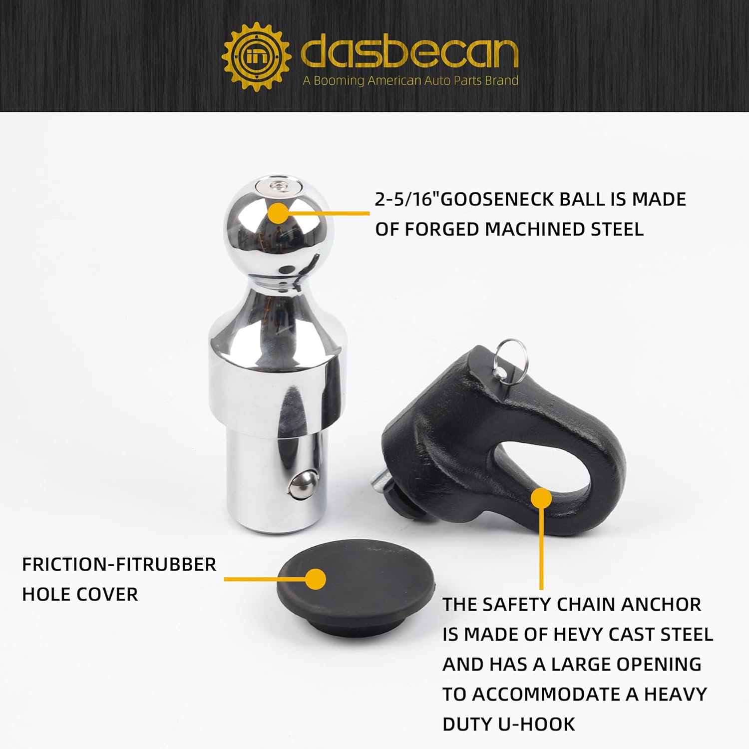 Dasbecan 60692 Kit de cadena de seguridad de cuello de cisne de 30 K, 2-516 pulgadas, compatible con F250 F350 F450 Super Duty GMC Sierra 2500 3500