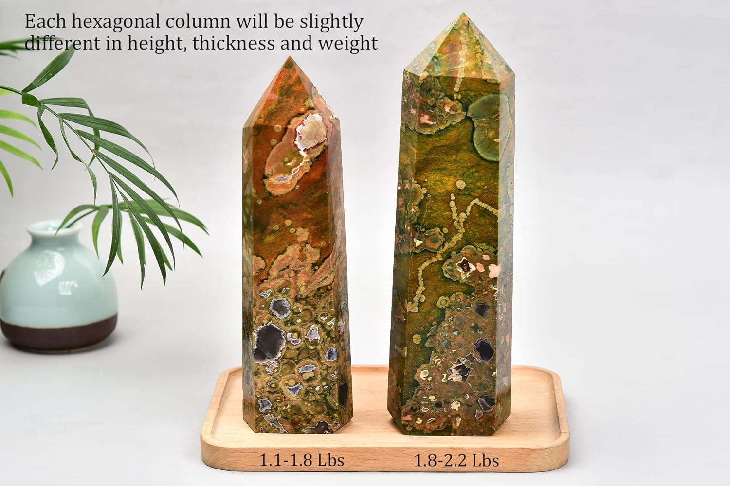 AMOYSTONE Varita de jaspe de bosque lluvioso, columna hexagonal de cristal curativo, varita de cristal irregular natural, 6 puntos, torre de jaspe