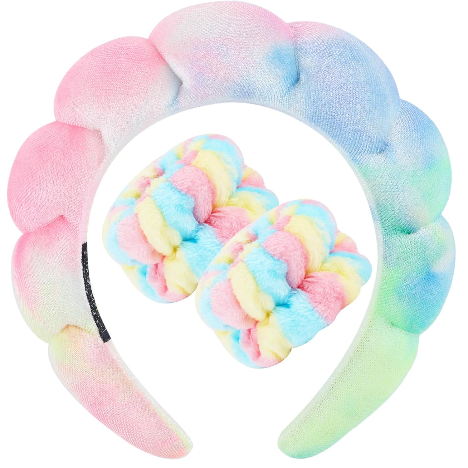 Zkptops Diadema de spa para lavar la cara, juego de esponja, maquillaje, cuidado de la piel, tela de terciopelo con burbujas, suave, para mujeres y