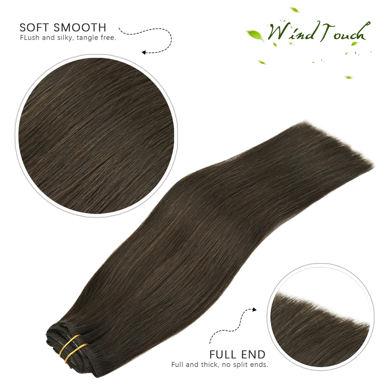 Extensiones de cabello humano Remy suave con pinzas, color castaño oscuro, 2.47onzas, N. 2, 20pulgadas, 7 unidades, para mujer y Día del Amor y la