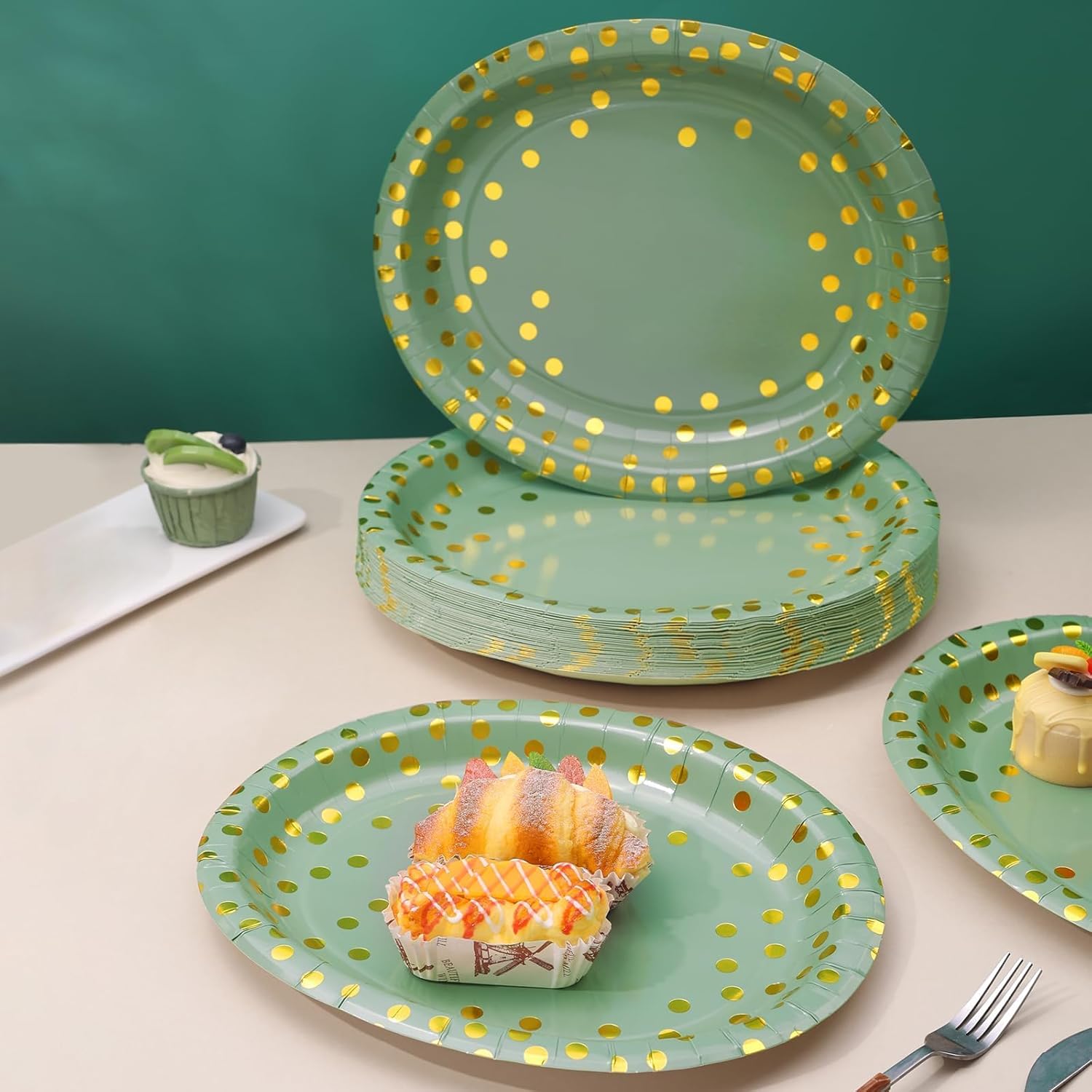 VEIZEED Platos de papel verde salvia de 10 x 12 pulgadas, platos verdes salvia para 50 invitados, platos de papel ovalados grandes, platos de fiesta