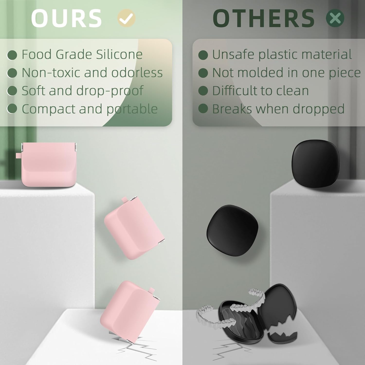 Nearockle Paquete de 2 fundas de silicona con cordón, funda suave para dentaduras postizas con orificios de ventilación compatibles con Invisalign,