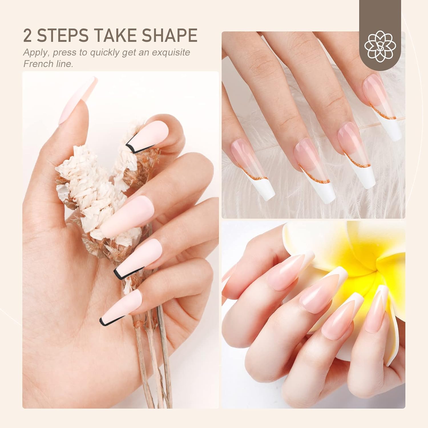 Saviland Kit de manicura francesa, sello de uñas de punta francesa con juego de esmalte de uñas de gel francés, sello de uñas de silicona y